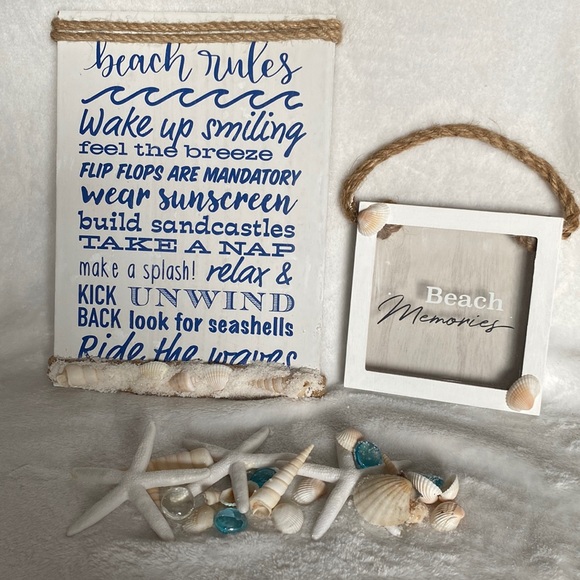 Other - 6/$20 Beach Bundle Art Decor "Beach Rules" wall hanging & "Beach Memories" frame